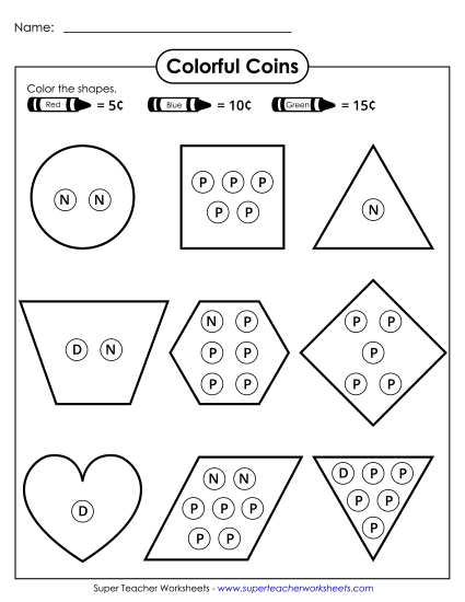Worksheets - Colorful Coins (Printable PDF Worksheet)