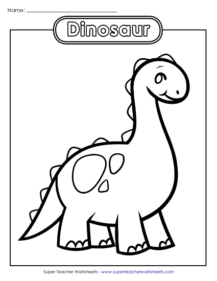 Coloring Pages - Coloring Page: Cute Dinosaur (Printable PDF Worksheet)