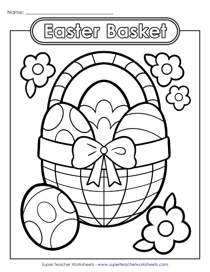 Basic Pictures (For Younger Kids) - Coloring Page: Easter Basket (Printable PDF Worksheet)