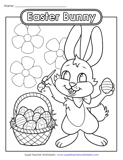 Advanced Pictures (For Older Kids) - Coloring Page: Easter Bunny Painting Eggs (Printable PDF Worksheet)