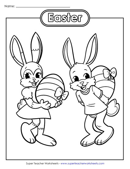 Basic Pictures (For Younger Kids) - Coloring Page: Easter Egg Bunnies (Printable PDF Worksheet)