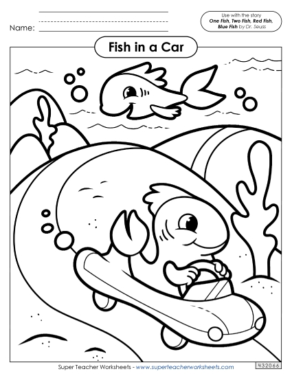 Coloring Pages - Coloring Page: Fish Driving a Car (Printable PDF Worksheet)
