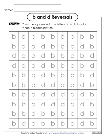 Letters b and d - Coloring Squares: b and d (Printable PDF Worksheet)