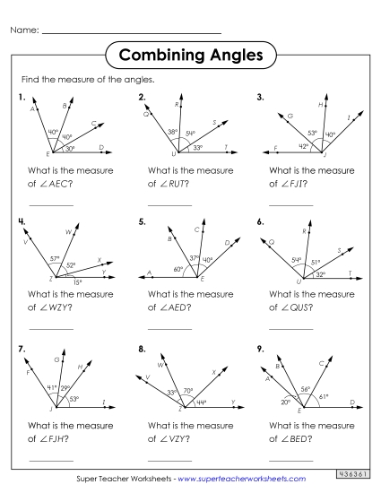 Adding Angles Worksheets - Combining Angles Worksheet 2 (Printable PDF Worksheet)
