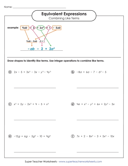 Combining Like Terms (Simplifying Expressions) - Combining Like Terms (Advanced #2) (Printable PDF Worksheet)