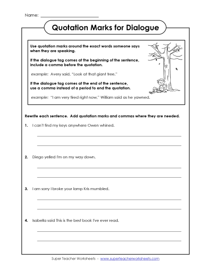 Commas in Dialogue - Commas in Dialogue (Printable PDF Worksheet)