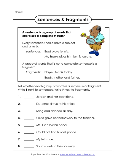 Complete Sentences (Printable PDF Worksheet)