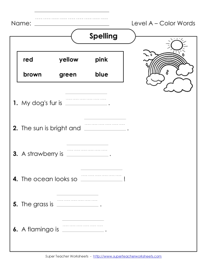 Worksheets and Activities  - Complete the Sentences (A-Color Words)  (Printable PDF Worksheet)