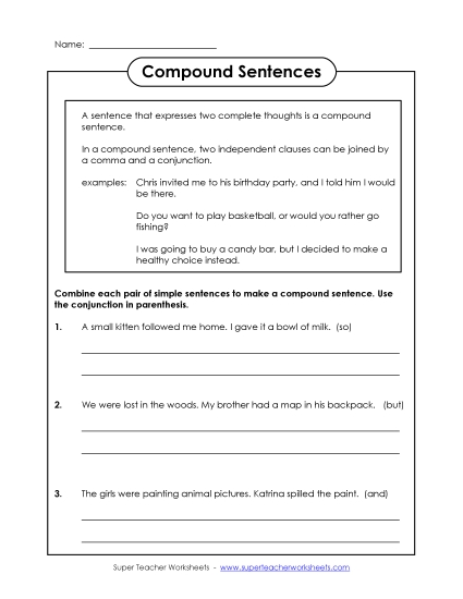 Compound Sentences - Compound Sentences #1 (Printable PDF Worksheet)