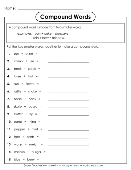 Basic - Compound Words 1 (Printable PDF Worksheet)