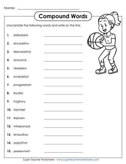 Advanced - Compound Words Unscramble (Printable PDF Worksheet)