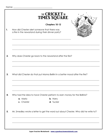Chapters 10 - 12 - Comprehension Questions: Chapters 10 - 12 (Printable PDF Worksheet)