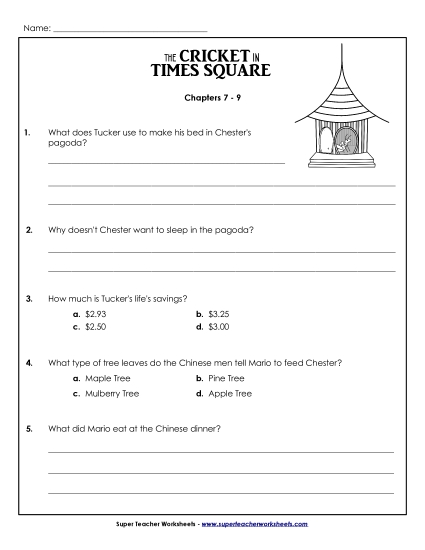 Chapters 7 - 9 - Comprehension Questions: Chapters 7 - 9 (Printable PDF Worksheet)