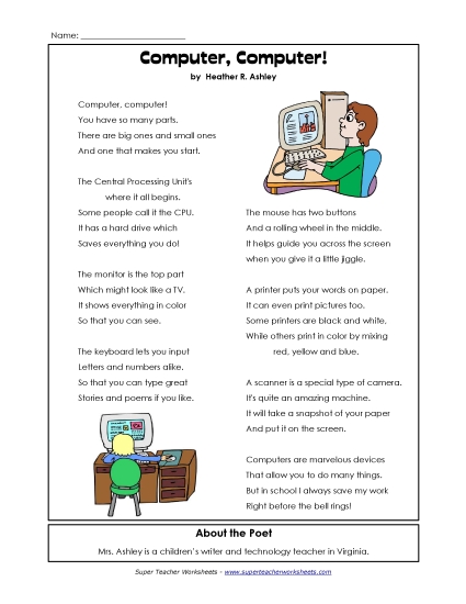 Computer Poem (Printable PDF Worksheet)