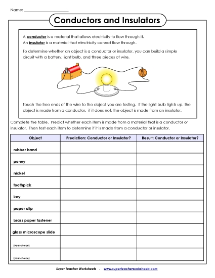 Current Electricity - Conductors and Insulators (Printable PDF Worksheet)