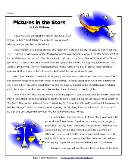Articles with Questions - Constellations Article & Questions (Printable PDF Worksheet)