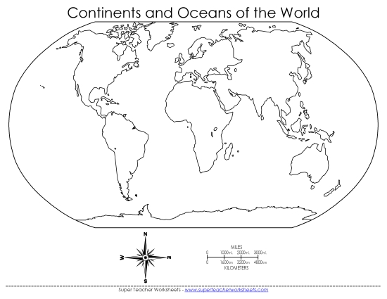 World Maps - Continents & Oceans (Blank) (Printable PDF Worksheet)