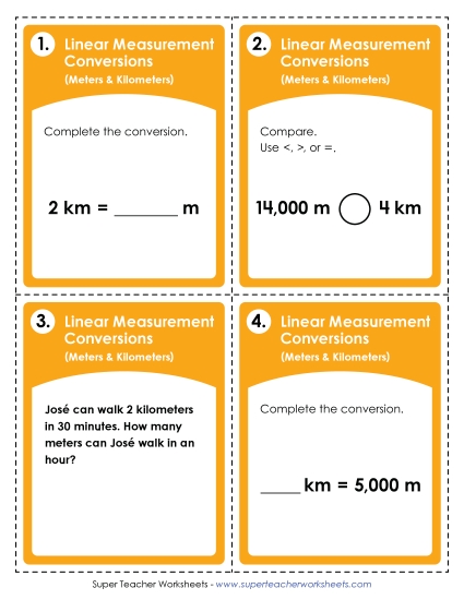 Converting Meters and Kilometers (Printable PDF Worksheet)
