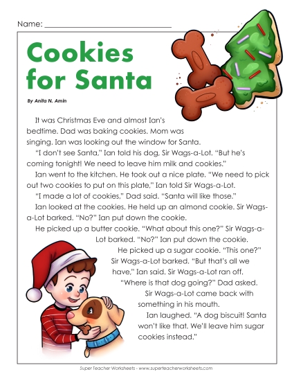 Ian and Sir Wags-a-Lot Stories (Fiction) - Cookies for Santa (Printable PDF Worksheet)