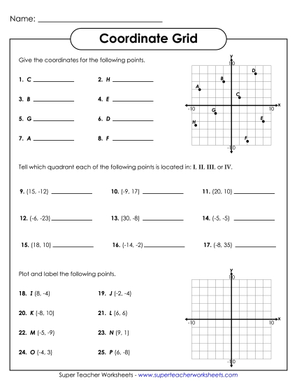 Advanced (Positive & Negative) - Coordinate Grid  (Positive and Negative) (Printable PDF Worksheet)