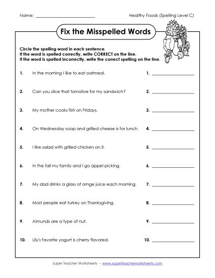 Worksheets and Activities - Correct or Incorrect? (C-Healthy Foods)  (Printable PDF Worksheet)