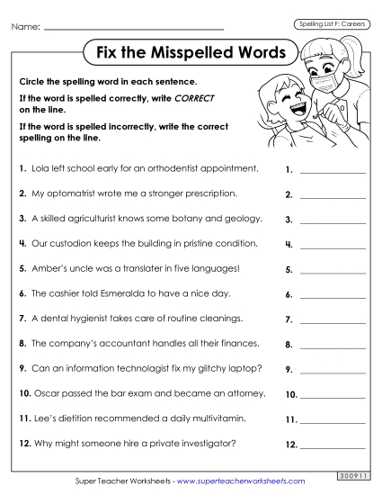 Worksheets and Puzzles - Correct or Incorrect? (Careers) (Printable PDF Worksheet)