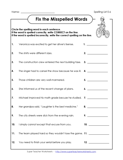 Printable Worksheets - Correct or Incorrect? (E-6) (Printable PDF Worksheet)