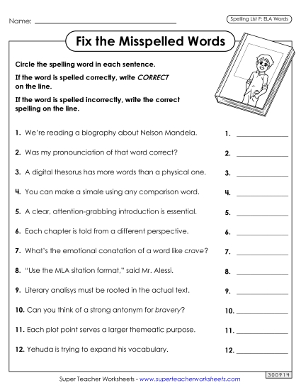Worksheets and Puzzles - Correct or Incorrect? (ELA) (Printable PDF Worksheet)
