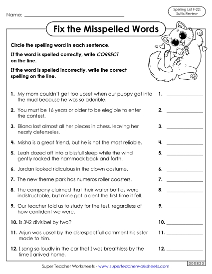 Worksheets and Puzzles - Correct or Incorrect? (F-22)  (Printable PDF Worksheet)