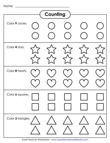 Counting Up to 10 - Count and Color (0-10) (Printable PDF Worksheet)