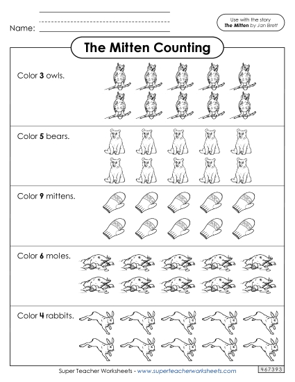 Counting - Counting and Coloring (Up to 10) (Printable PDF Worksheet)