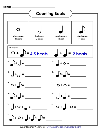 Counting Beats - Counting Beats 2 (Basic) (Printable PDF Worksheet)