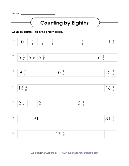 Nearest Eighth Inch - Counting by Eighths (Printable PDF Worksheet)
