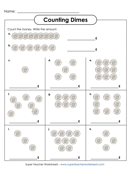 Counting Dimes 1 (Printable PDF Worksheet)