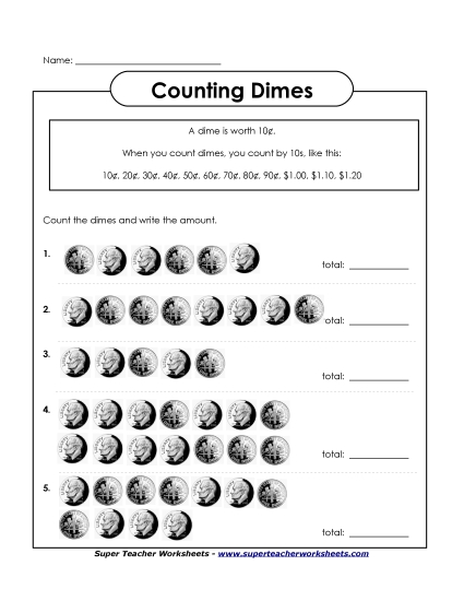 Dimes Only - Counting Dimes 2 (Printable PDF Worksheet)