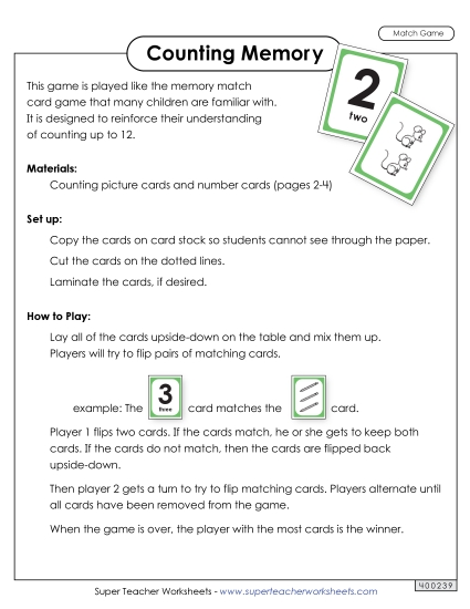Counting Up to 10 - Counting Memory Match Game (Printable PDF Worksheet)