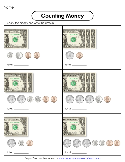 Amounts Up to $4 - Counting Money 2 (Up to $4) (Printable PDF Worksheet)