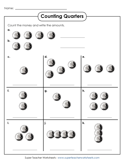 Quarters Only - Counting Quarters 1 (Basic) (Printable PDF Worksheet)