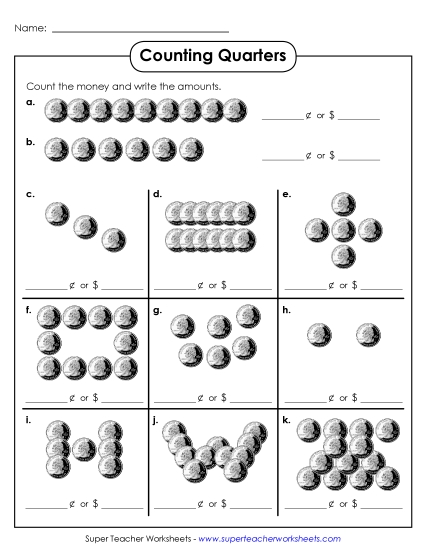 Quarters Only - Counting Quarters 2 (Challenging) (Printable PDF Worksheet)