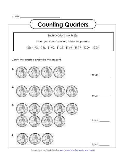 Counting Quarters 3 (Intermediate) (Printable PDF Worksheet)