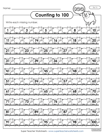 Counting: 2-Digit Numbers - Counting to 100 (Printable PDF Worksheet)