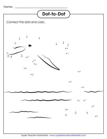 Basic Counting - Counting to 30: Dolphin (Printable PDF Worksheet)