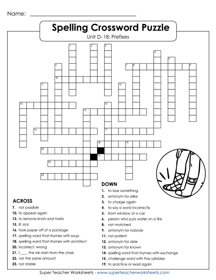 Worksheets - Crossword (D-18) (Printable PDF Worksheet)