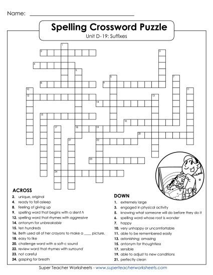 Worksheets - Crossword (D-19) (Printable PDF Worksheet)