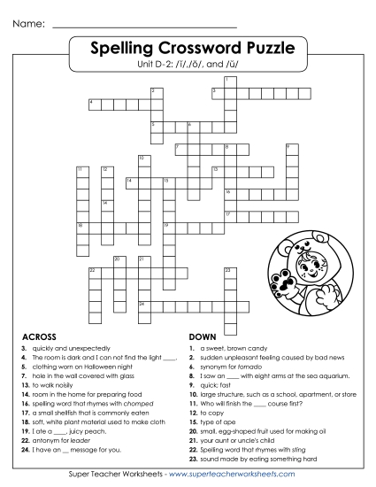 Worksheets - Crossword (D-2) (Printable PDF Worksheet)