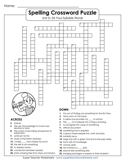 Worksheets - Crossword (D-24) (Printable PDF Worksheet)