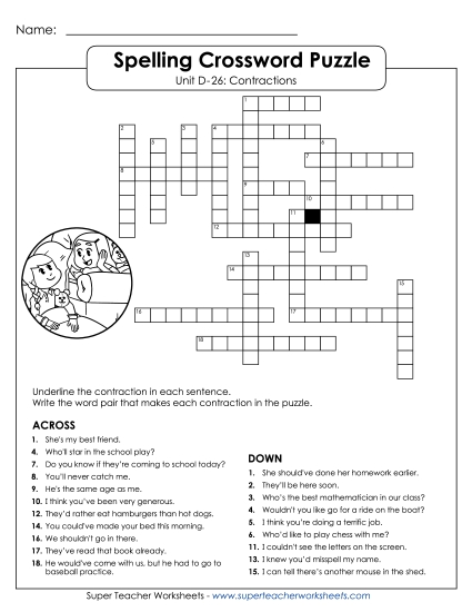 Worksheets - Crossword (D-26) (Printable PDF Worksheet)