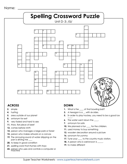 Worksheets - Crossword (D-3) (Printable PDF Worksheet)