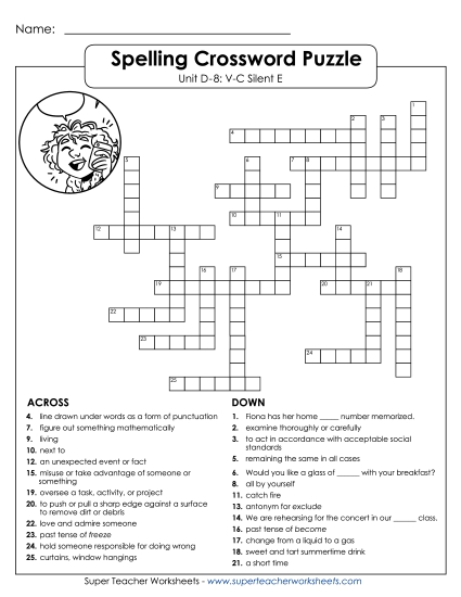 Worksheets - Crossword (D-8) (Printable PDF Worksheet)