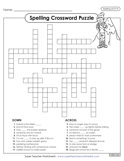 Printable Worksheets - Crossword (E-14) (Printable PDF Worksheet)